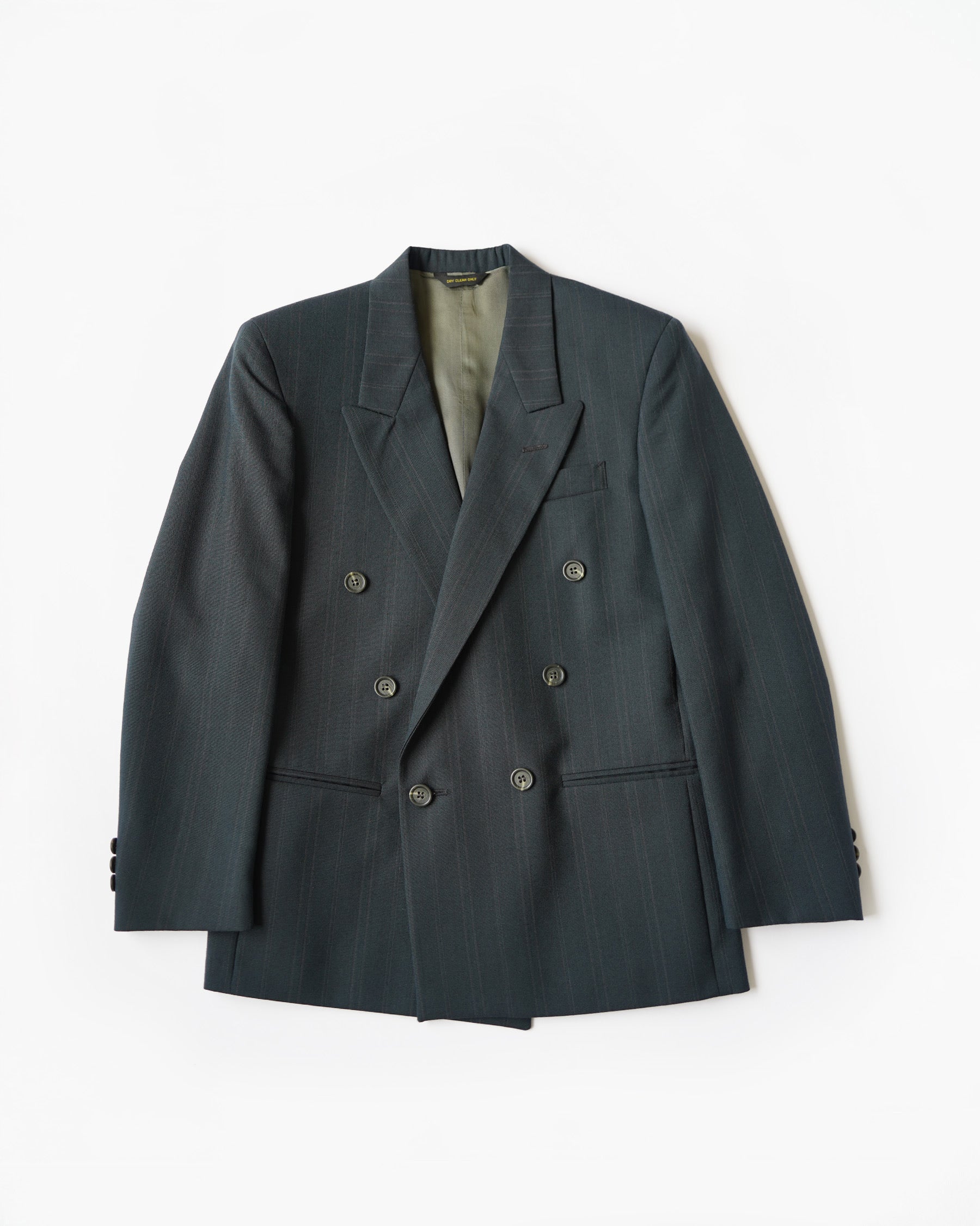 Double Breasted Suit in Deep Green Pinstripe