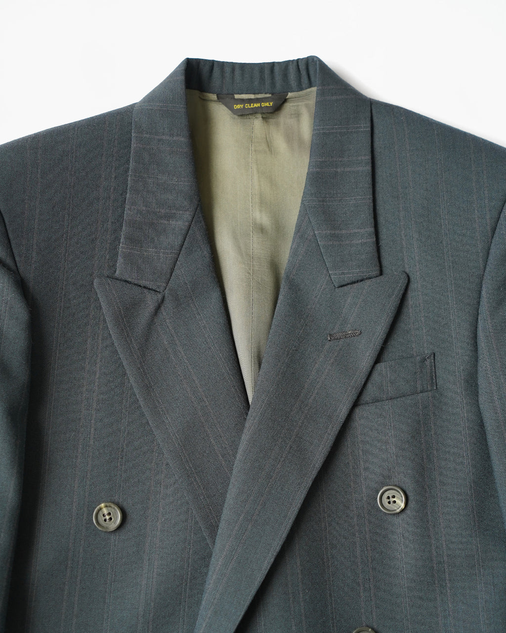 Double Breasted Suit in Deep Green Pinstripe