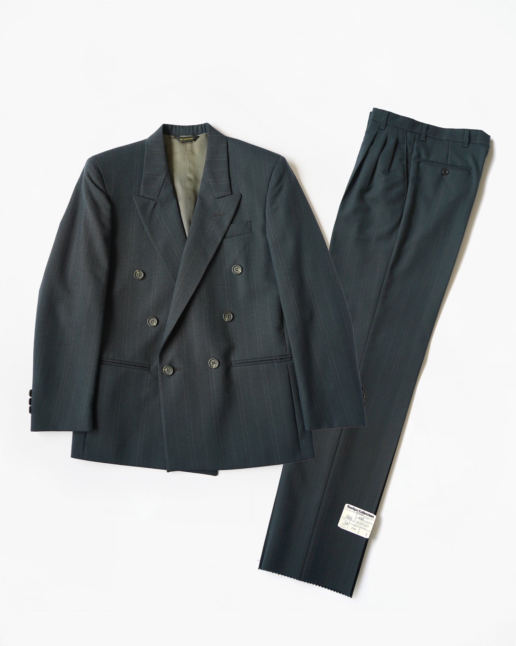 Double Breasted Suit in Deep Green Pinstripe
