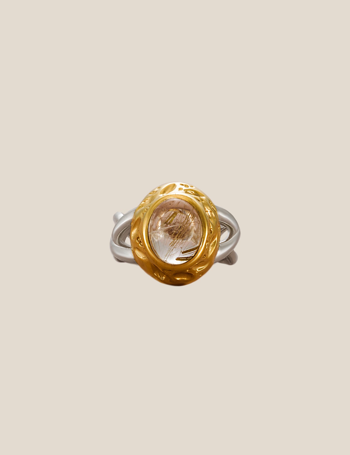 Modern Leaf Braided Ring (Golden Rutilated Quartz)