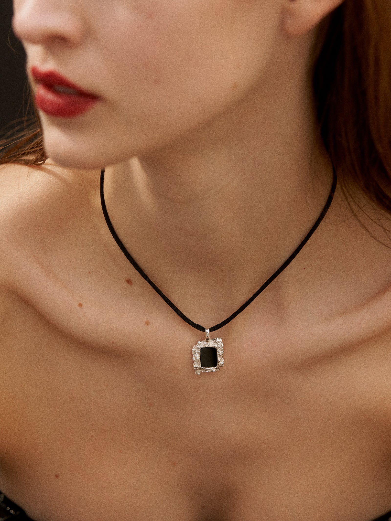 "Isabella Etou" Square Rock Onyx Necklace