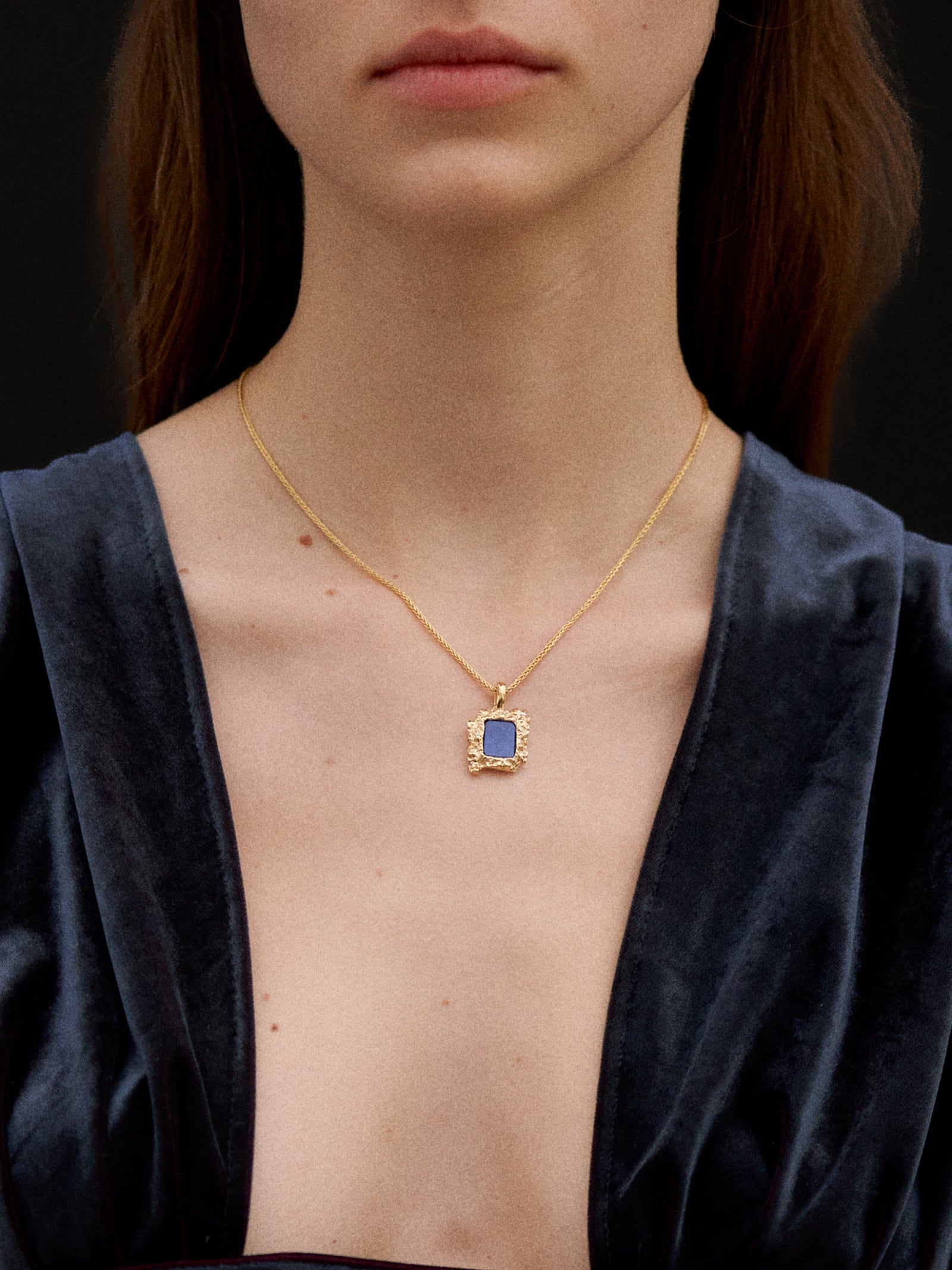 "Isabella Etou" Square Rock Lapis Lazuli Necklace