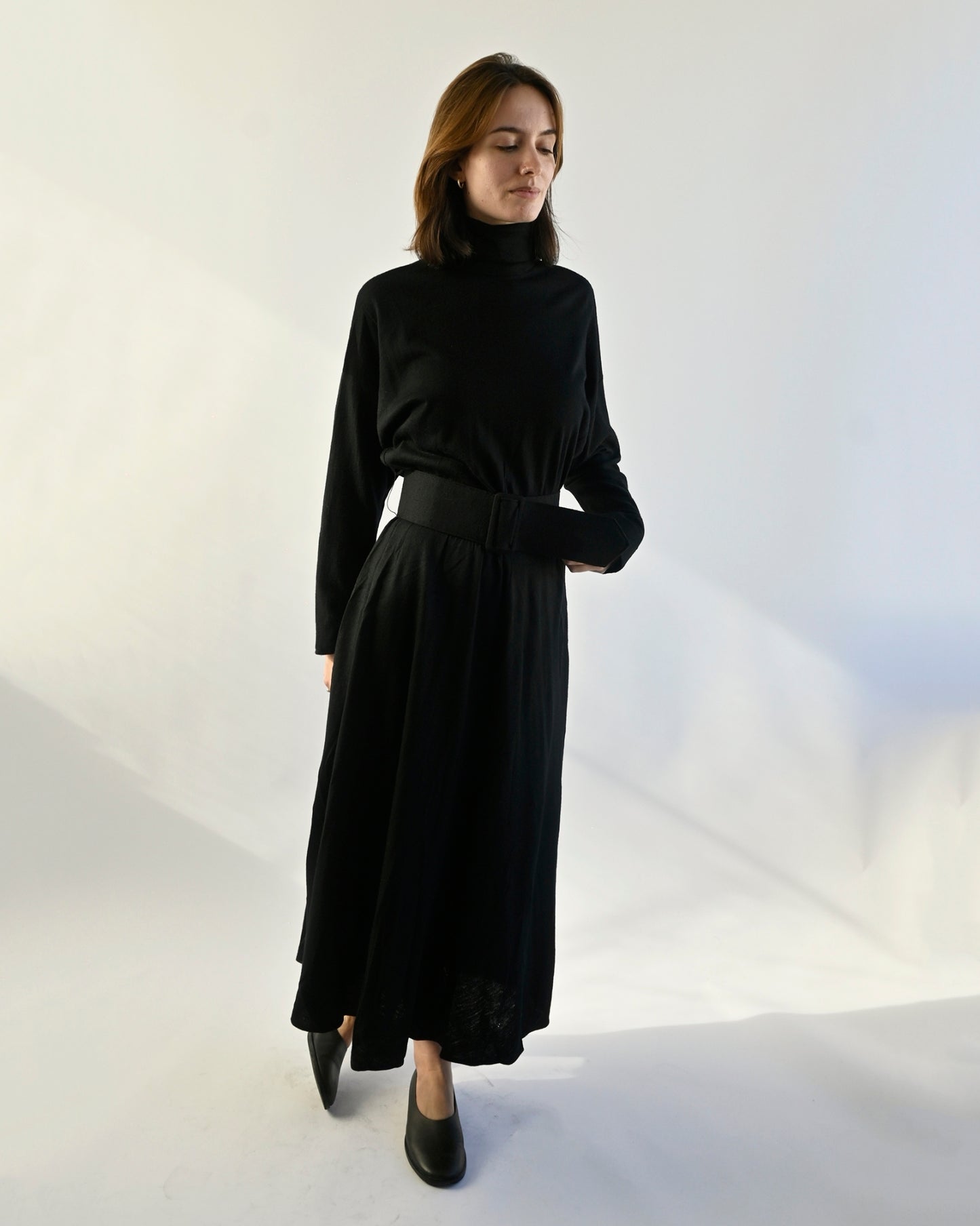 Wool Long Dress with Belt