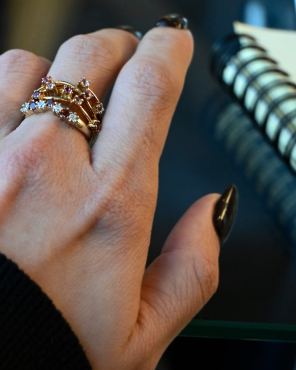 9k Garnet CZ Diamond Gold Ring - 12号