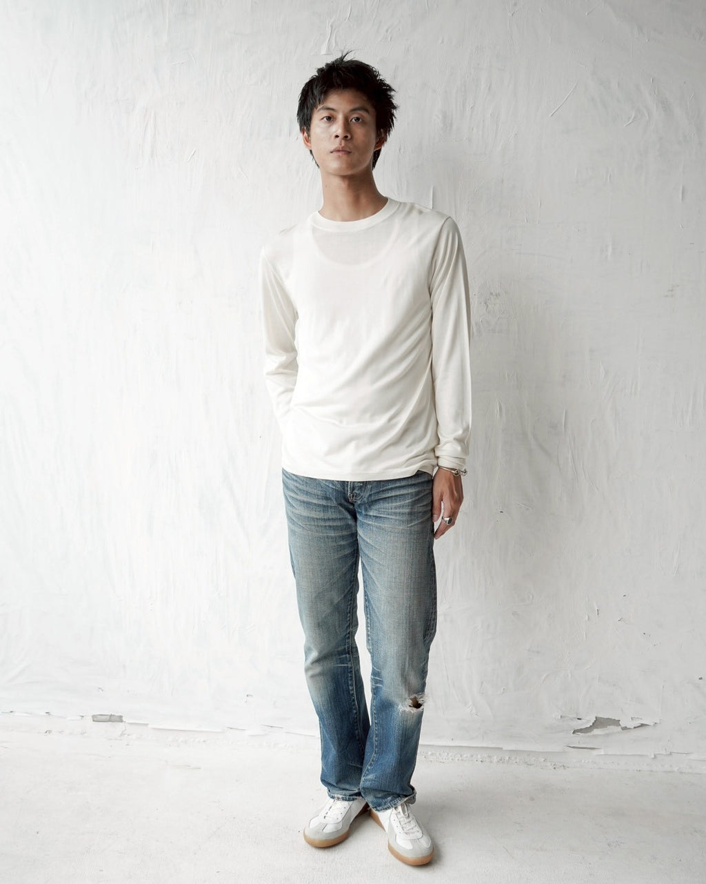 100% Washable Silk Tee L/S - Ivory