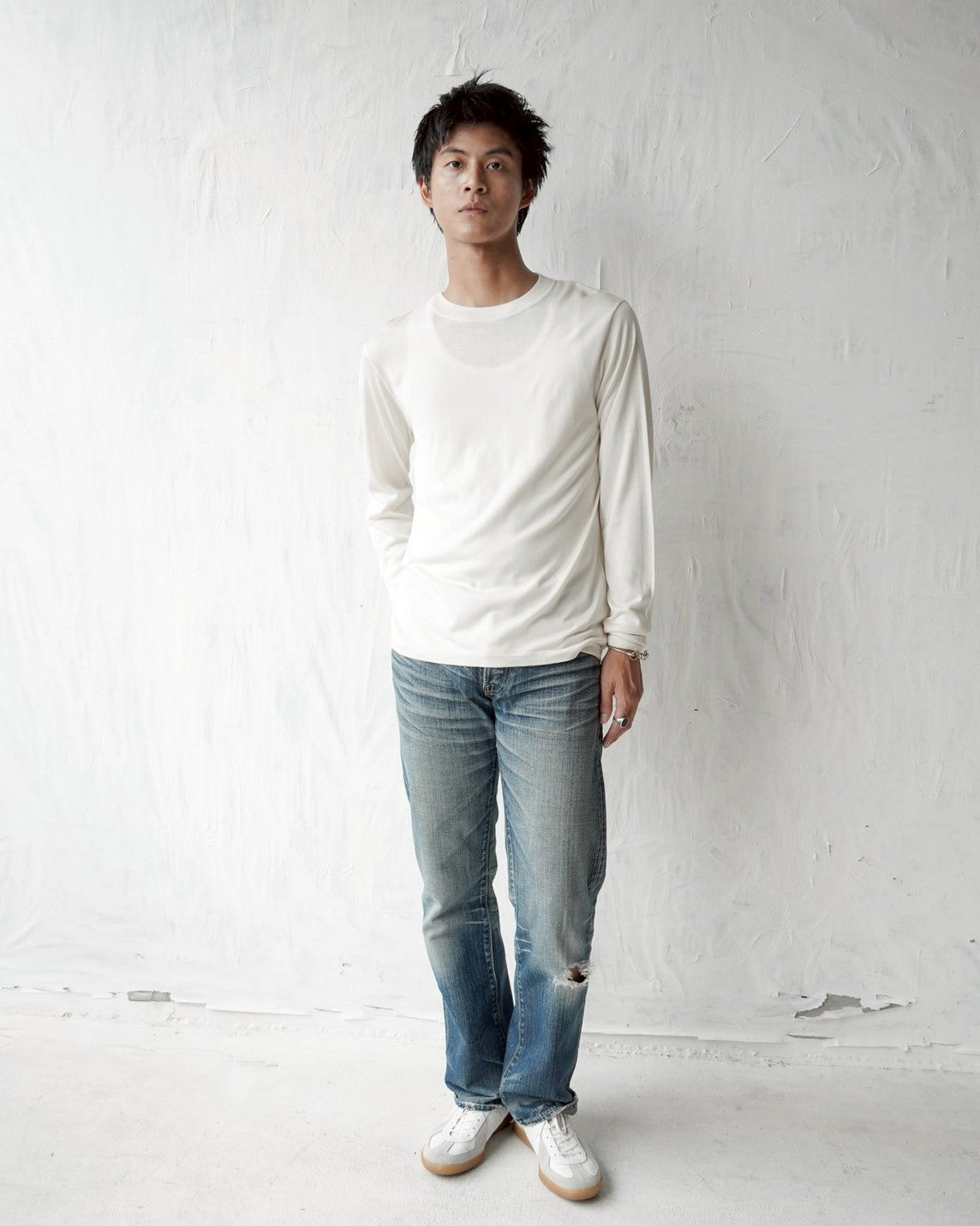 100% Washable Silk Tee L/S - Ivory