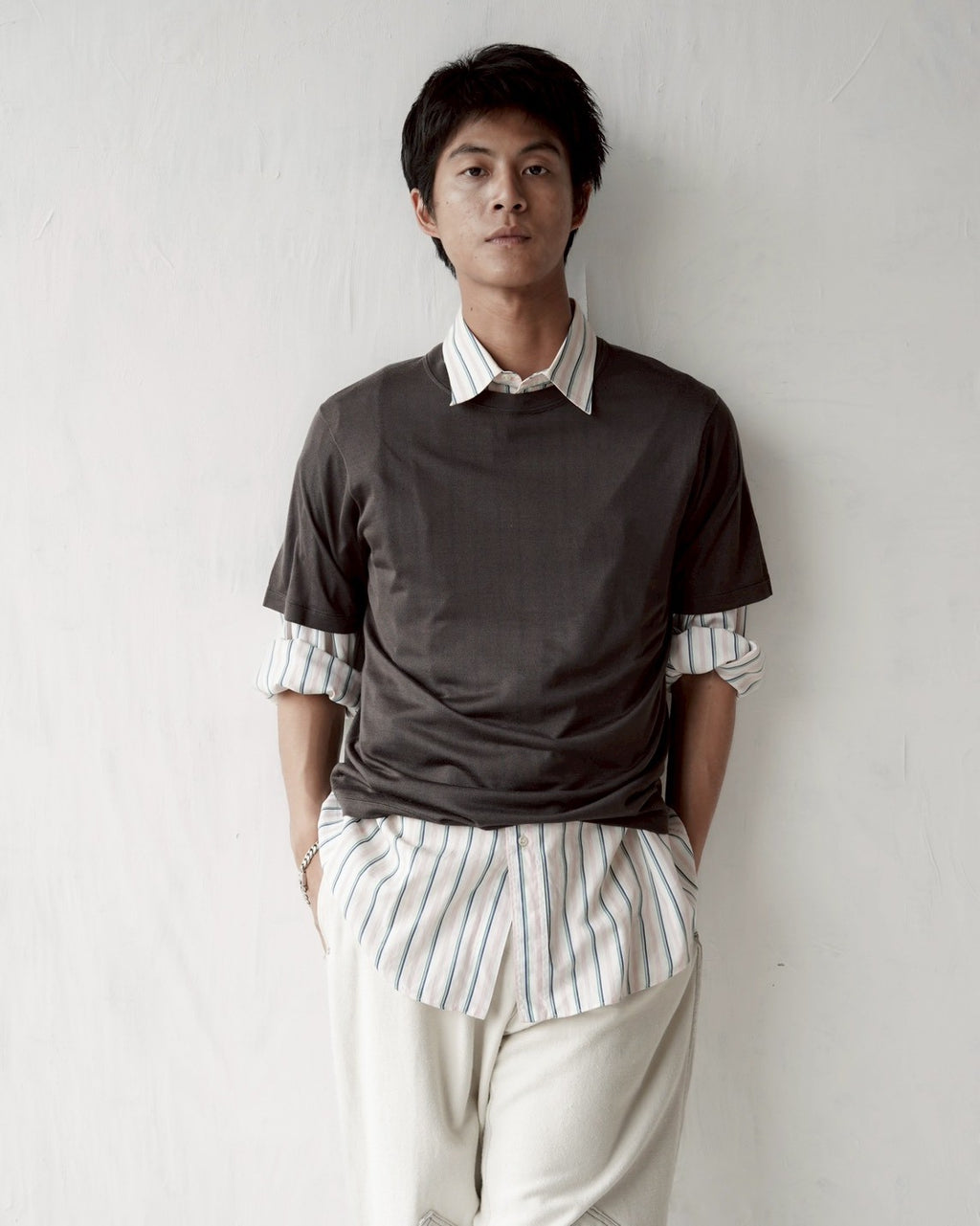 100% Washable Silk Tee S/S - Charcoal Brown