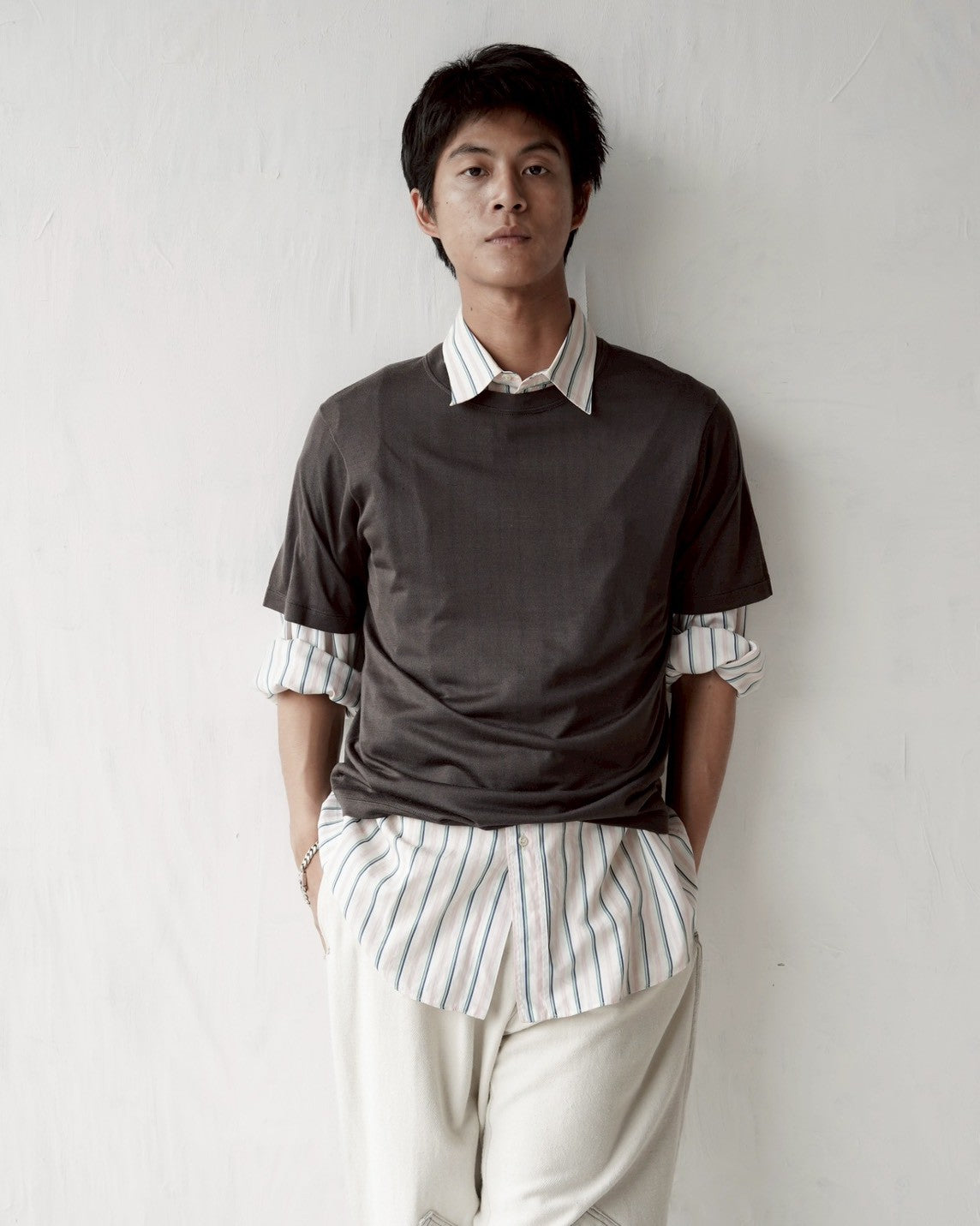 100% Washable Silk Tee S/S - Charcoal Brown