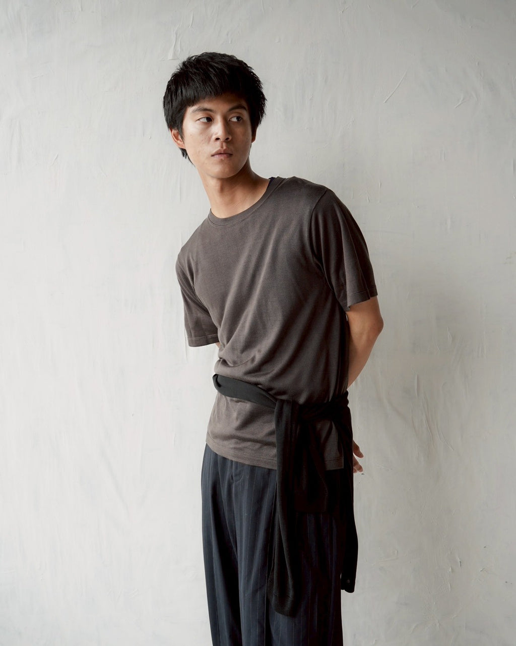 100% Washable Silk Tee S/S - Charcoal Brown