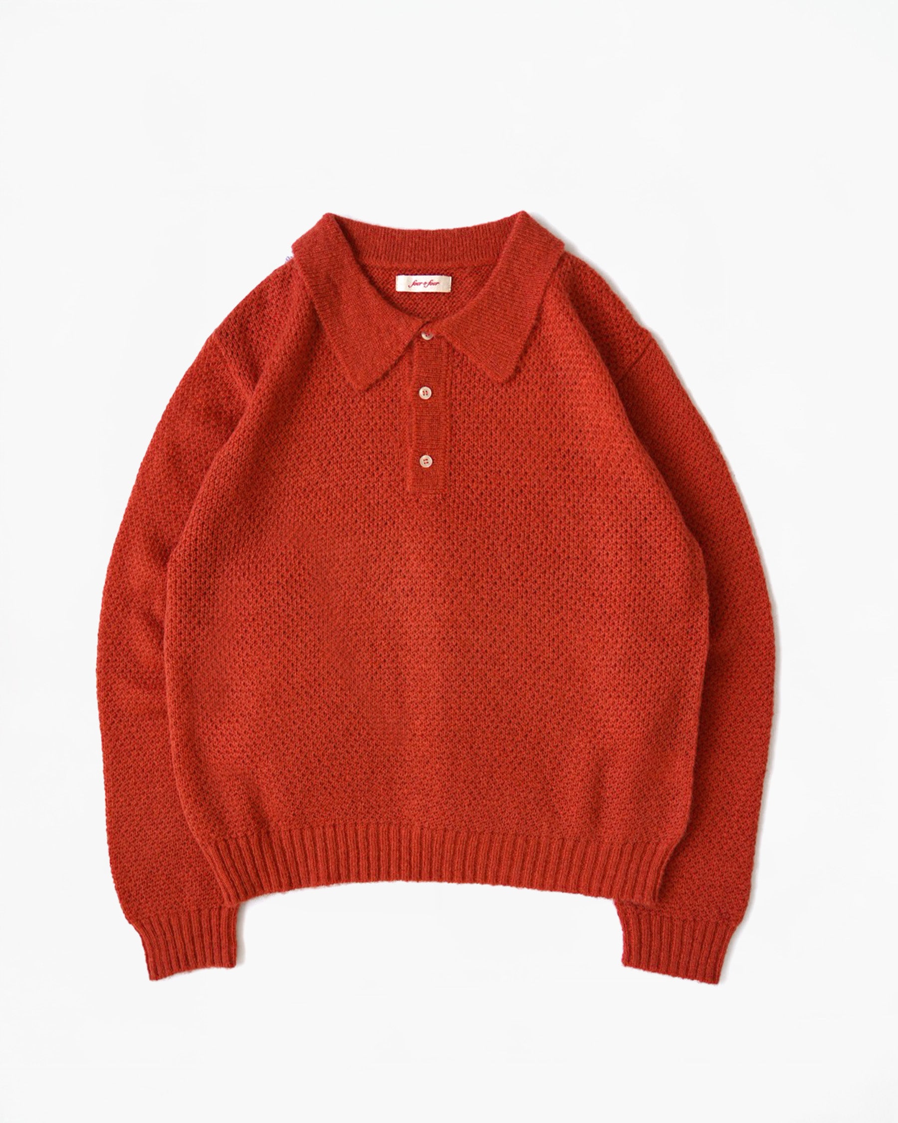 Mohair Blend Knit Polo - Orange
