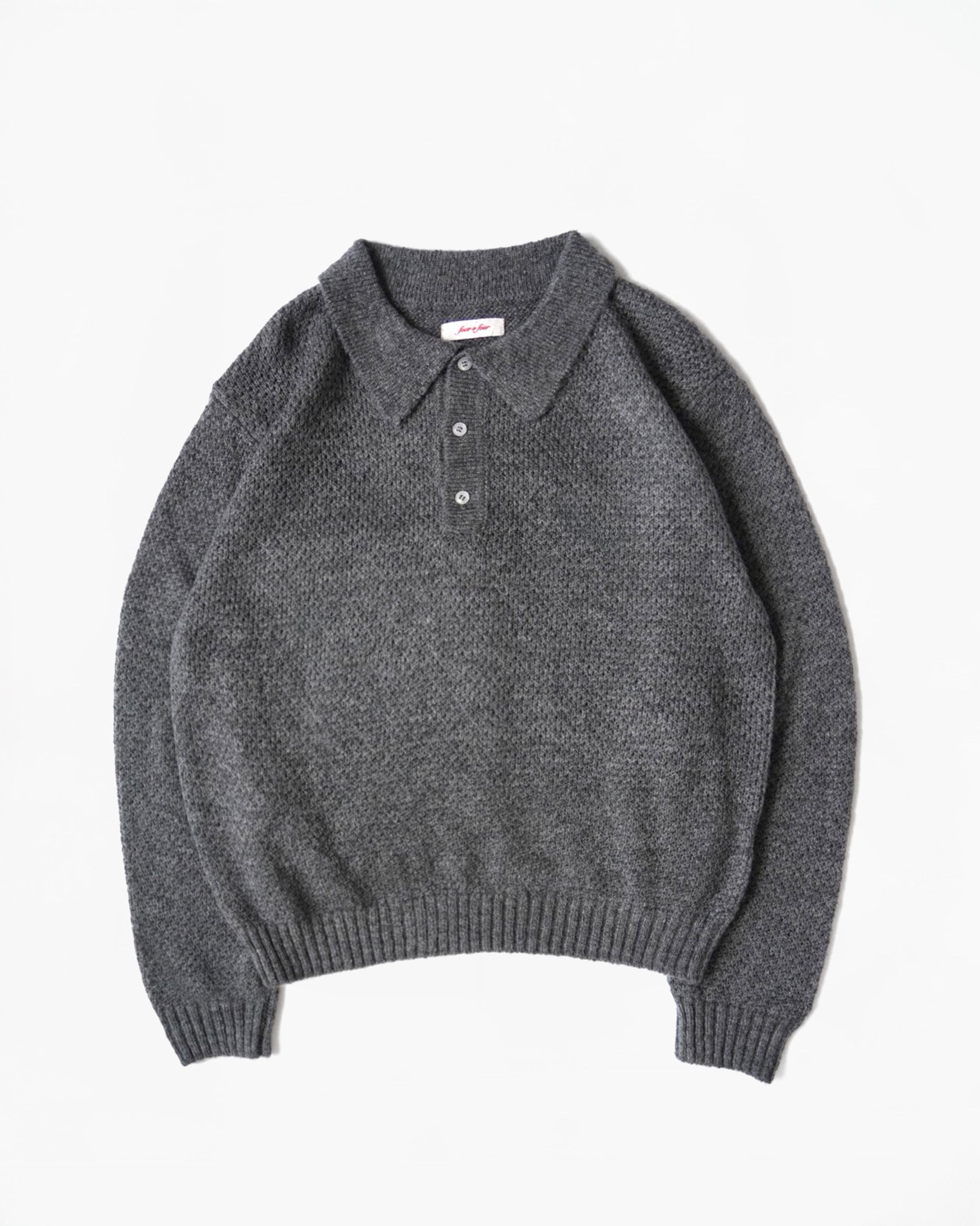 Mohair Blend Knit Polo - Gray