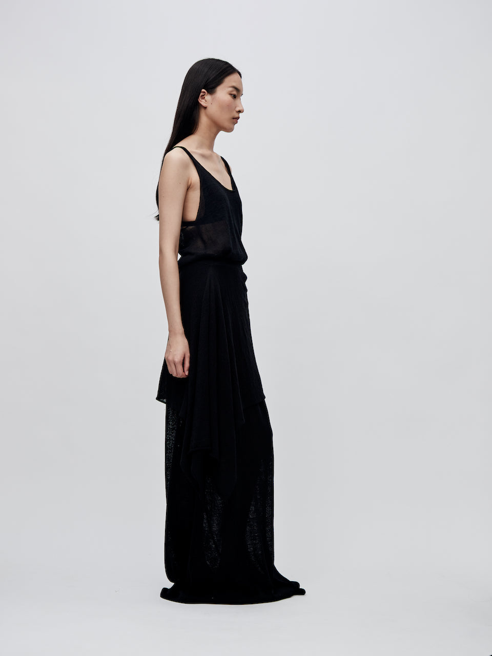 "RUOHAN" Black Knit Slip Top