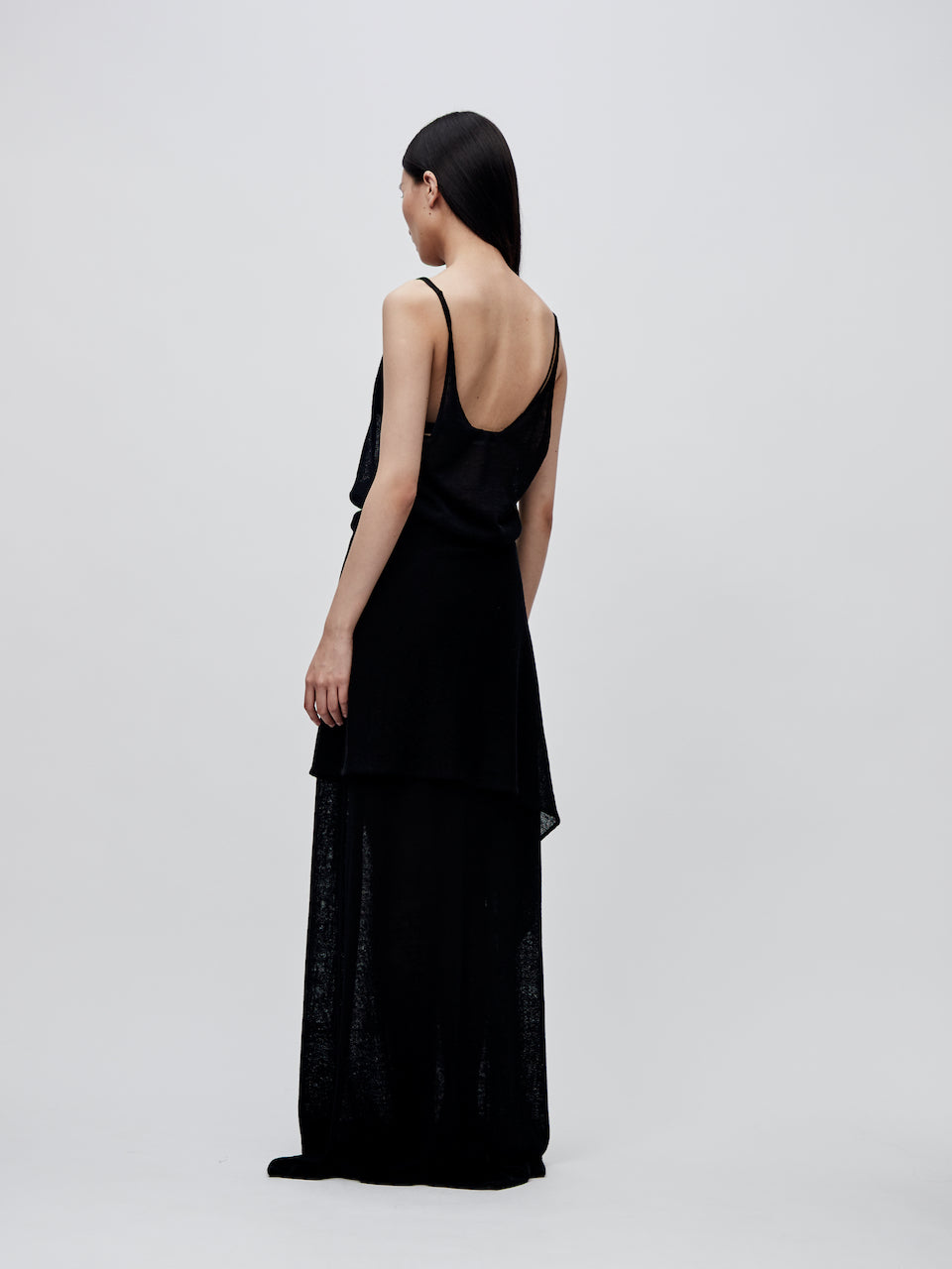 "RUOHAN" Black Knit Slip Top