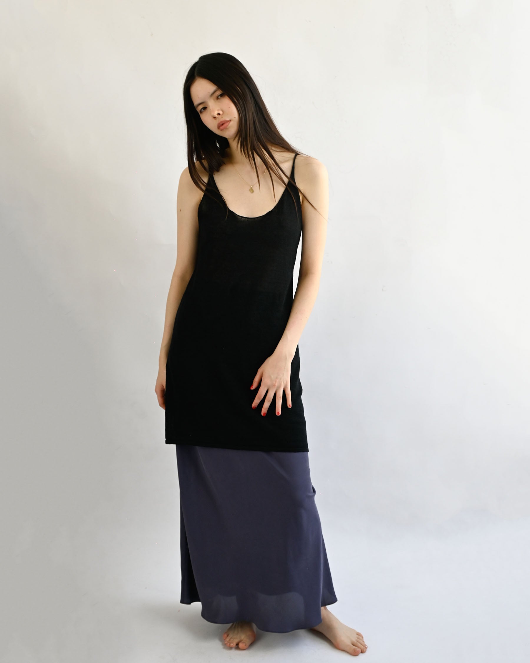 "RUOHAN" Black Knit Slip Top