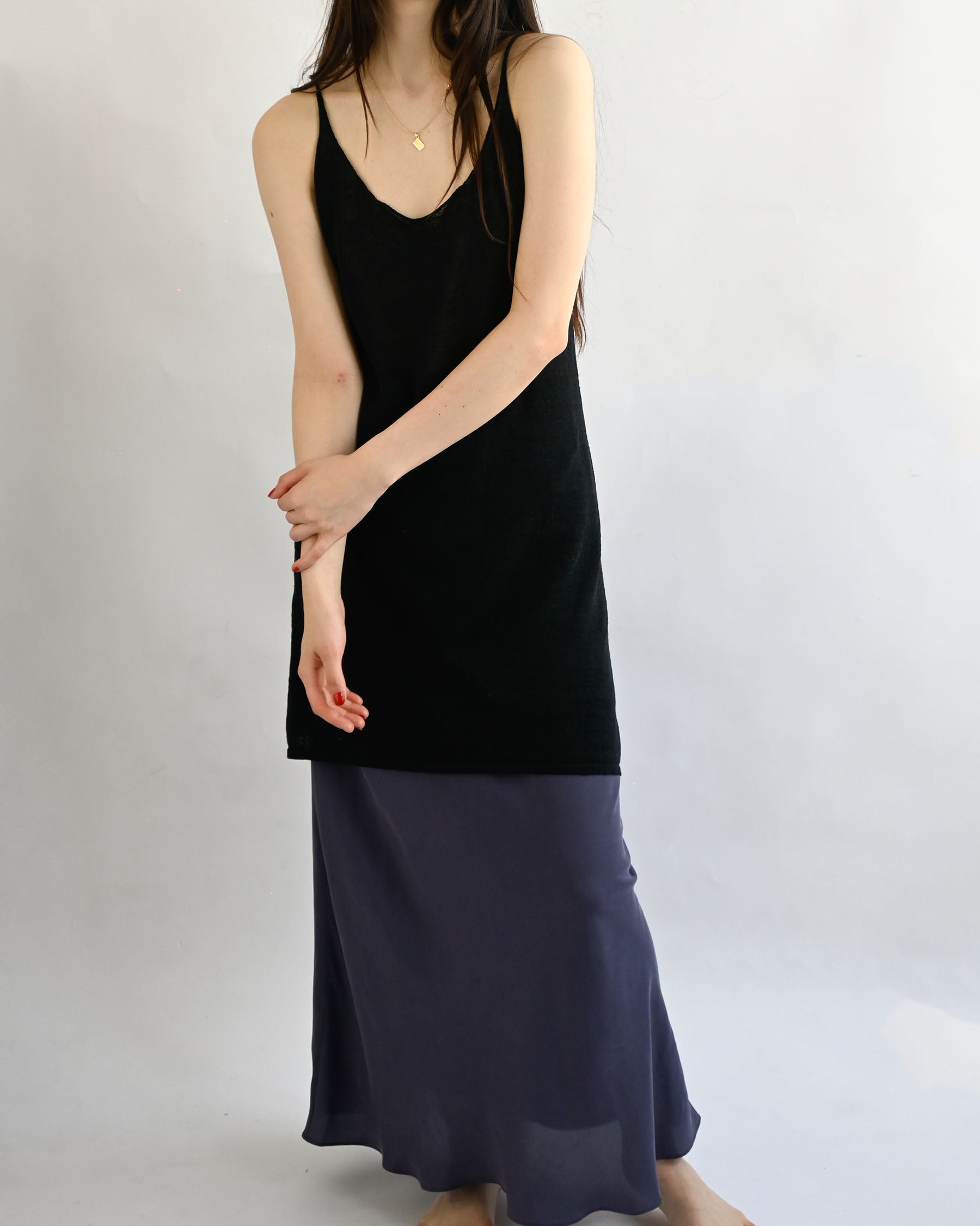 "RUOHAN" Black Knit Slip Top