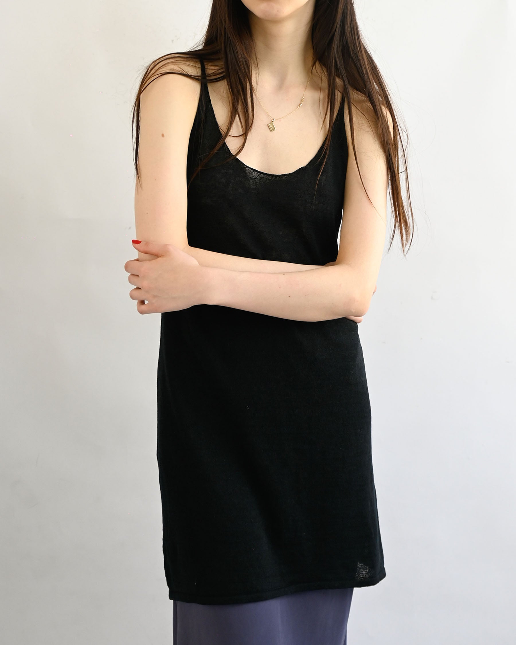 "RUOHAN" Black Knit Slip Top