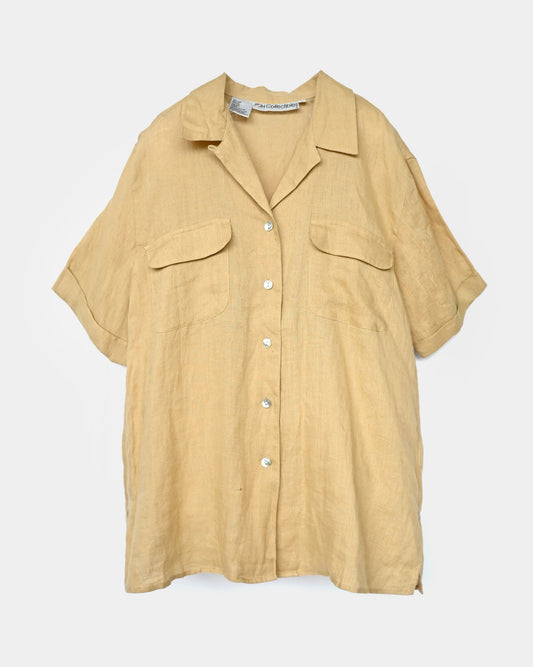 100% Linen S/S Open-Collar Shirt