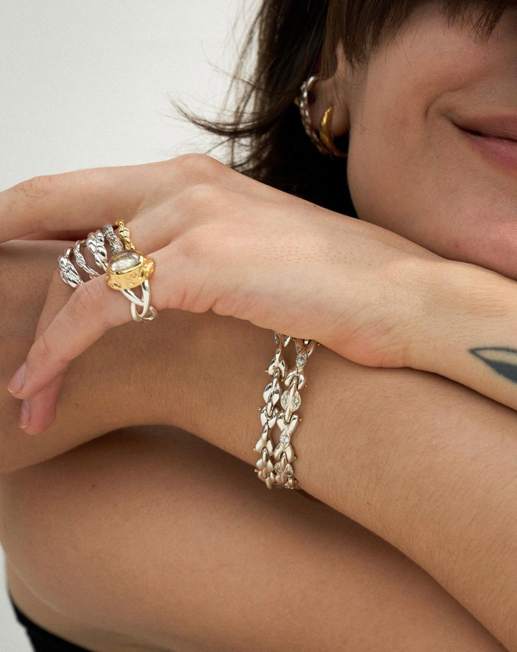 "Isabella Etou" Modern Leaf Braided Ring (Golden Rutilated Quartz)-10/11号