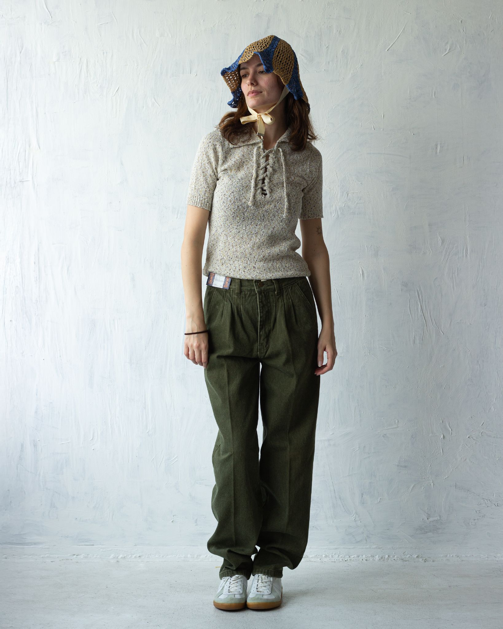 70's Lace-up Nep Knit Top