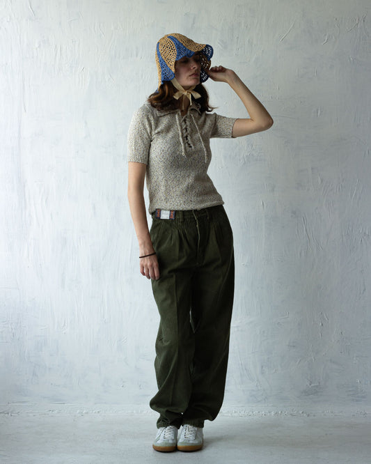 70's Lace-up Nep Knit Top