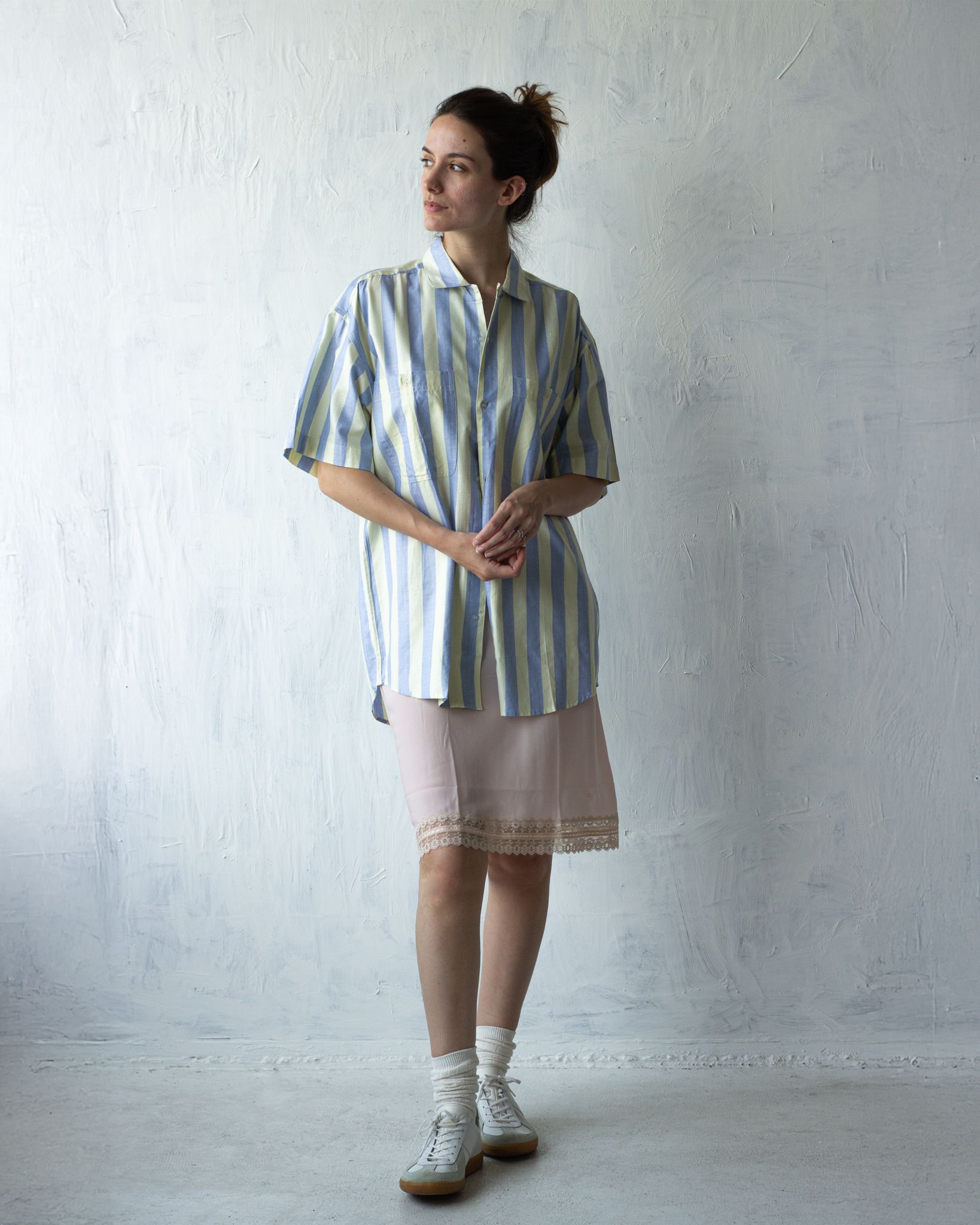 "GOOUCH" Rayon x Cotton Striped Shirt