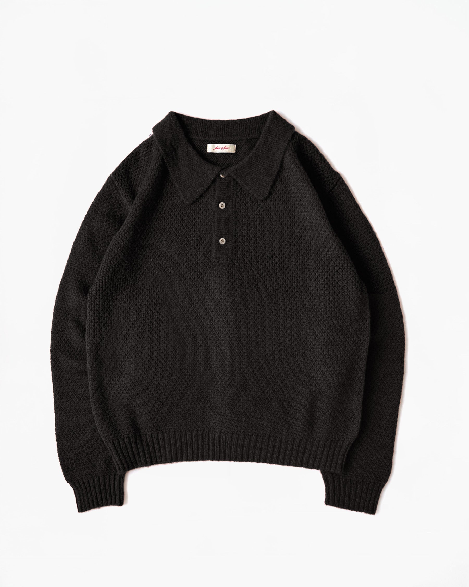 Mohair Blend Knit Polo - Black