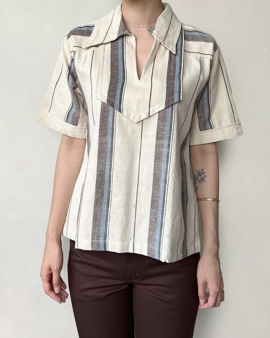 Stripe Pullover Cotton Shirt