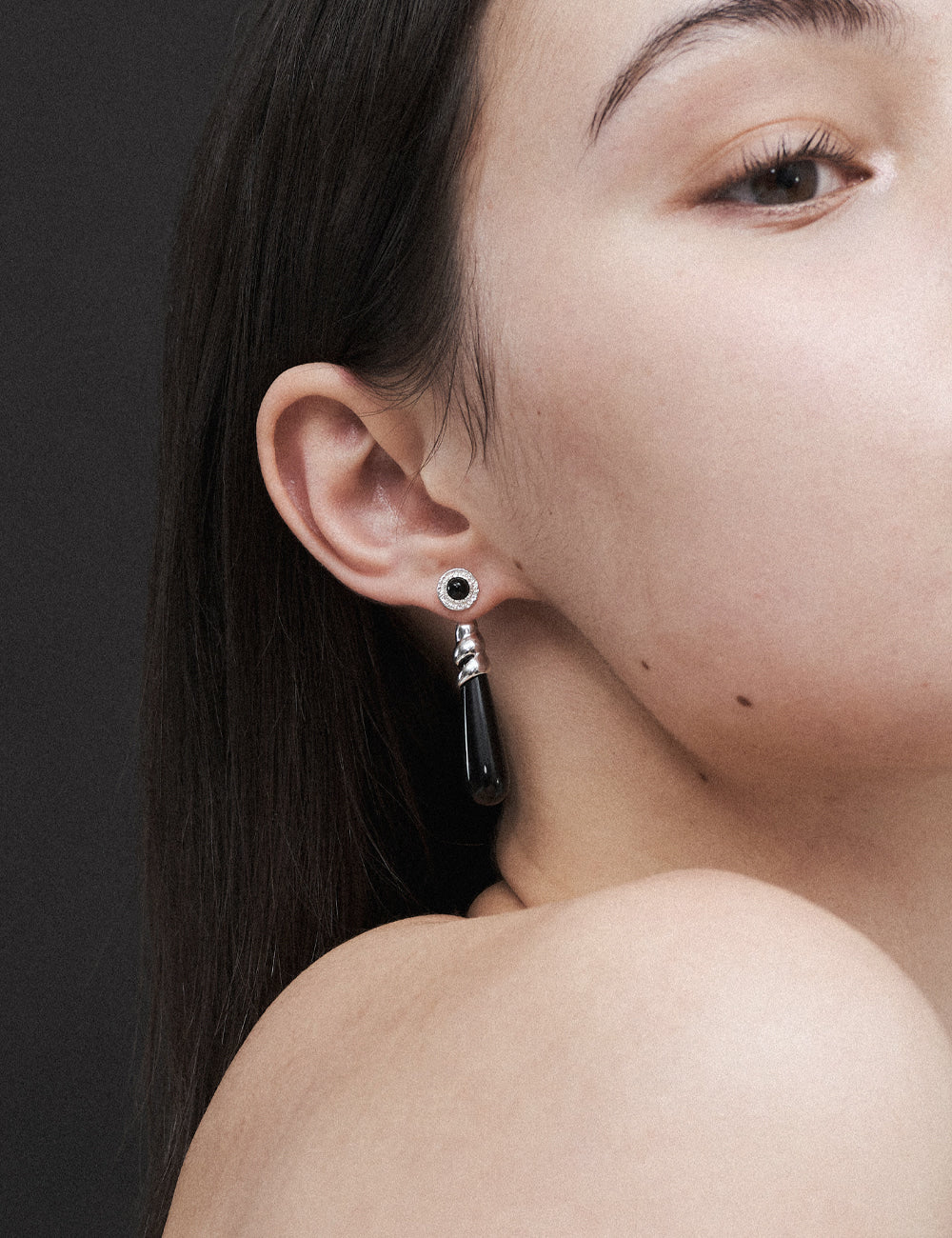 "Isabella Etou" Spiral Tide Onyx Convertible Earrings