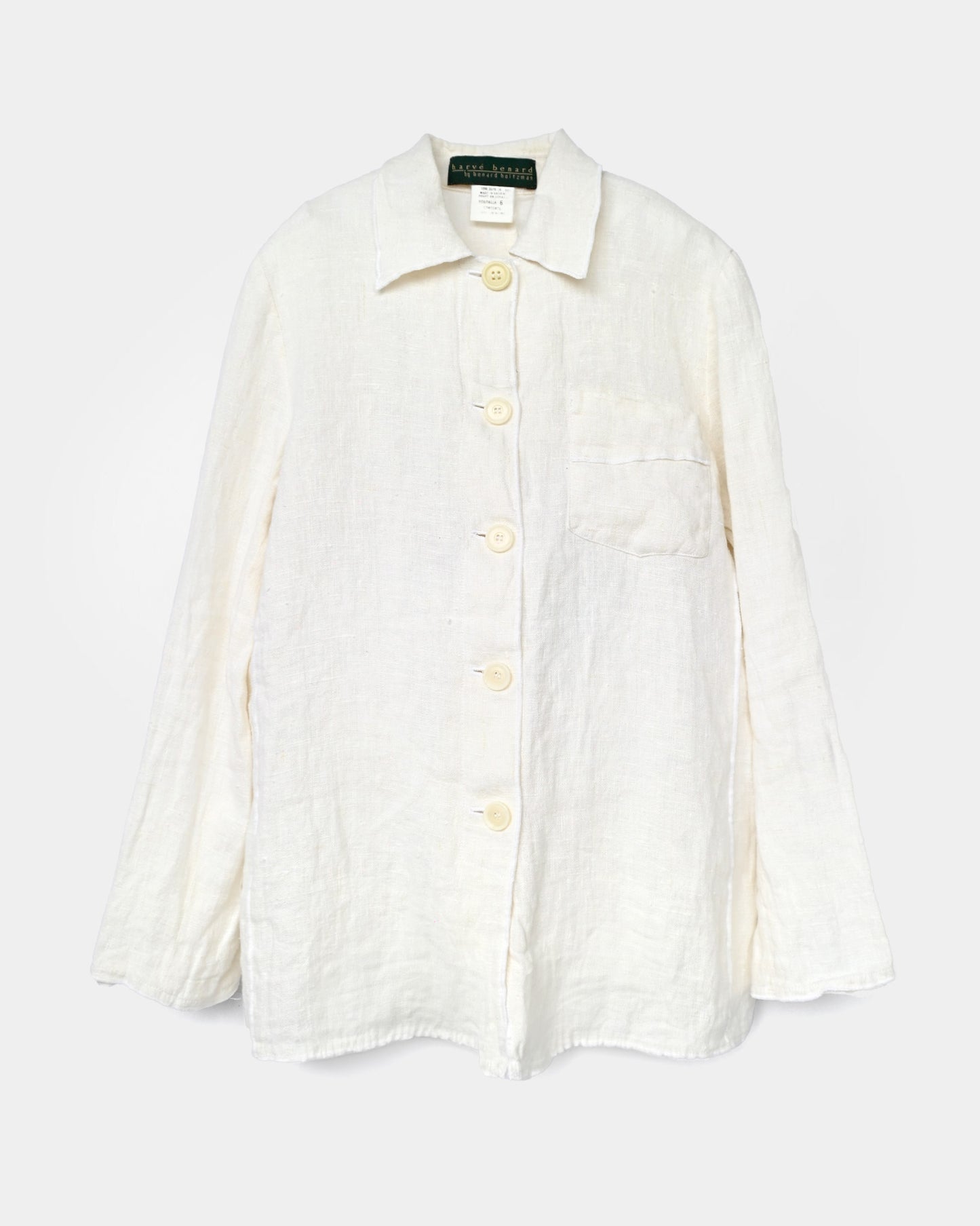 100% Linen L/S Shirt Jacket - White