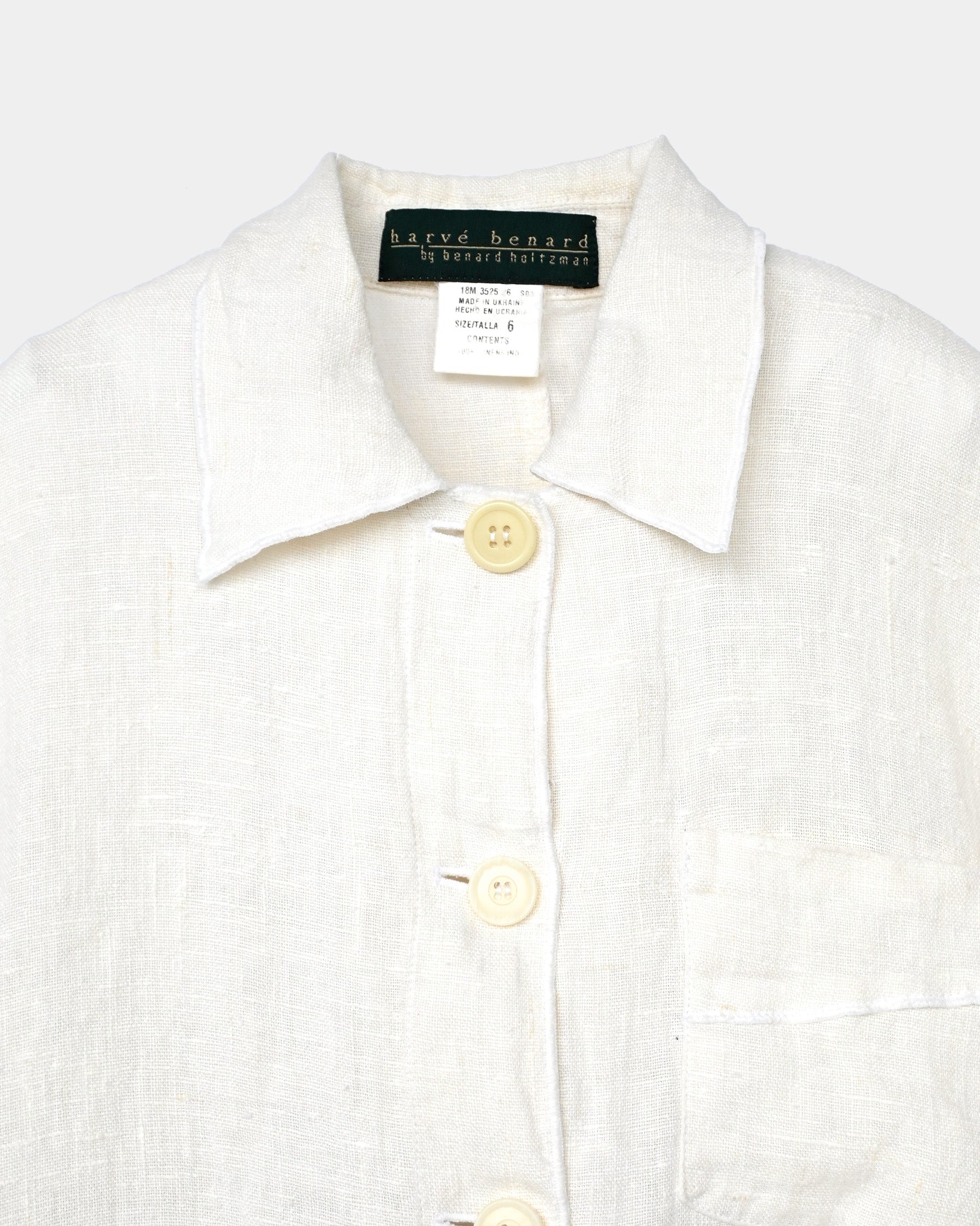 100% Linen L/S Shirt Jacket - White