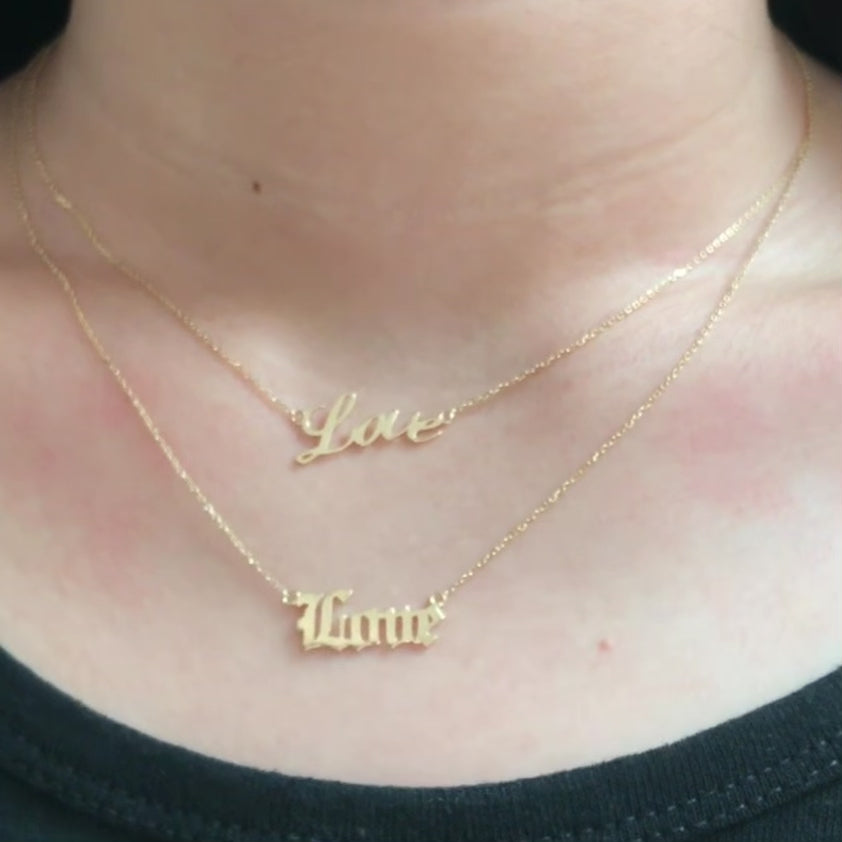 14k Gold "Hand Writing - Love" Necklace