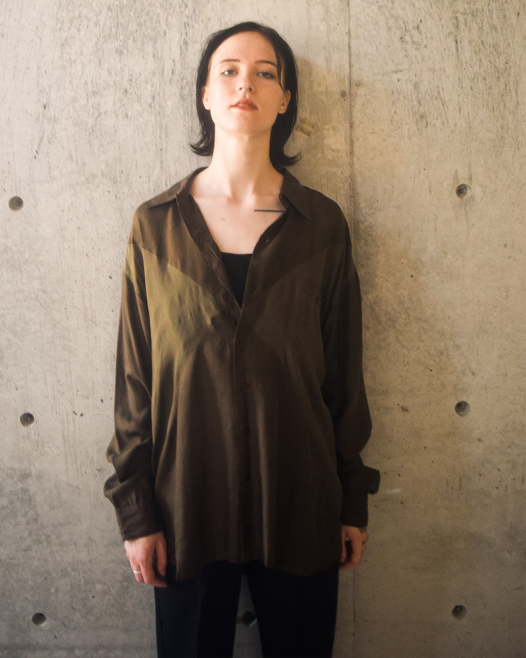 100% Silk Shirts - Brown x Olive