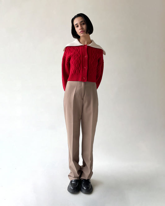 404 Cropped Cable Knit by RYE TENDER - Red × White