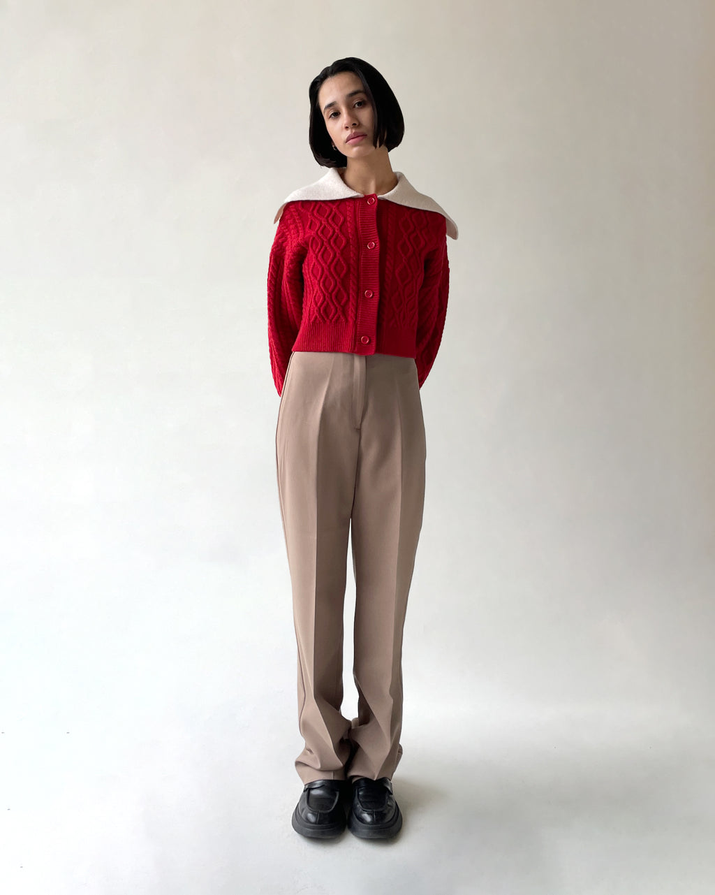 404 Cropped Cable Knit by RYE TENDER - Red × White