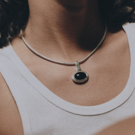 Black Onyx Pendant on Kosa Chain