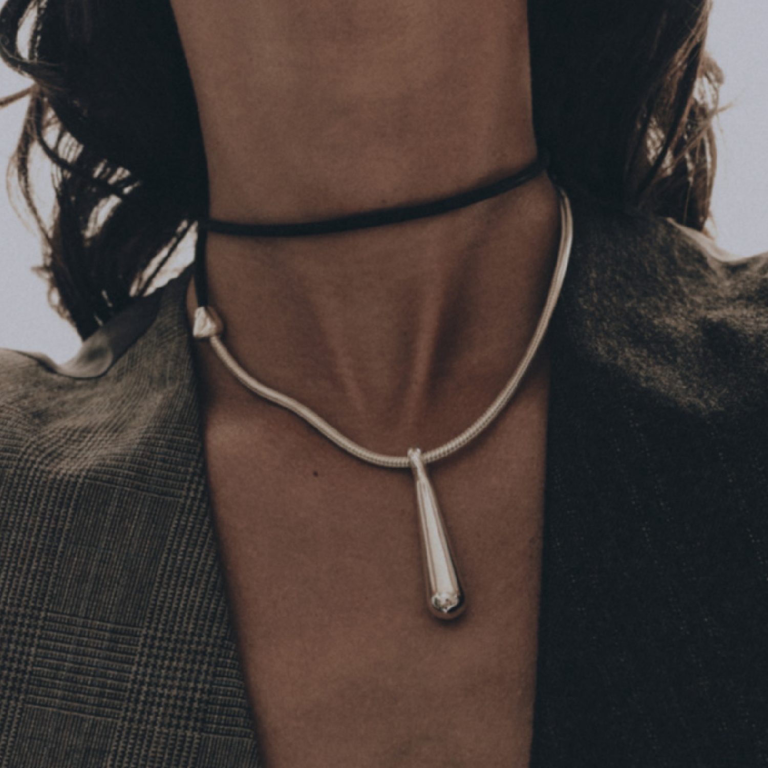 Blob Pendant on Rubber Cord and Kosa Chain