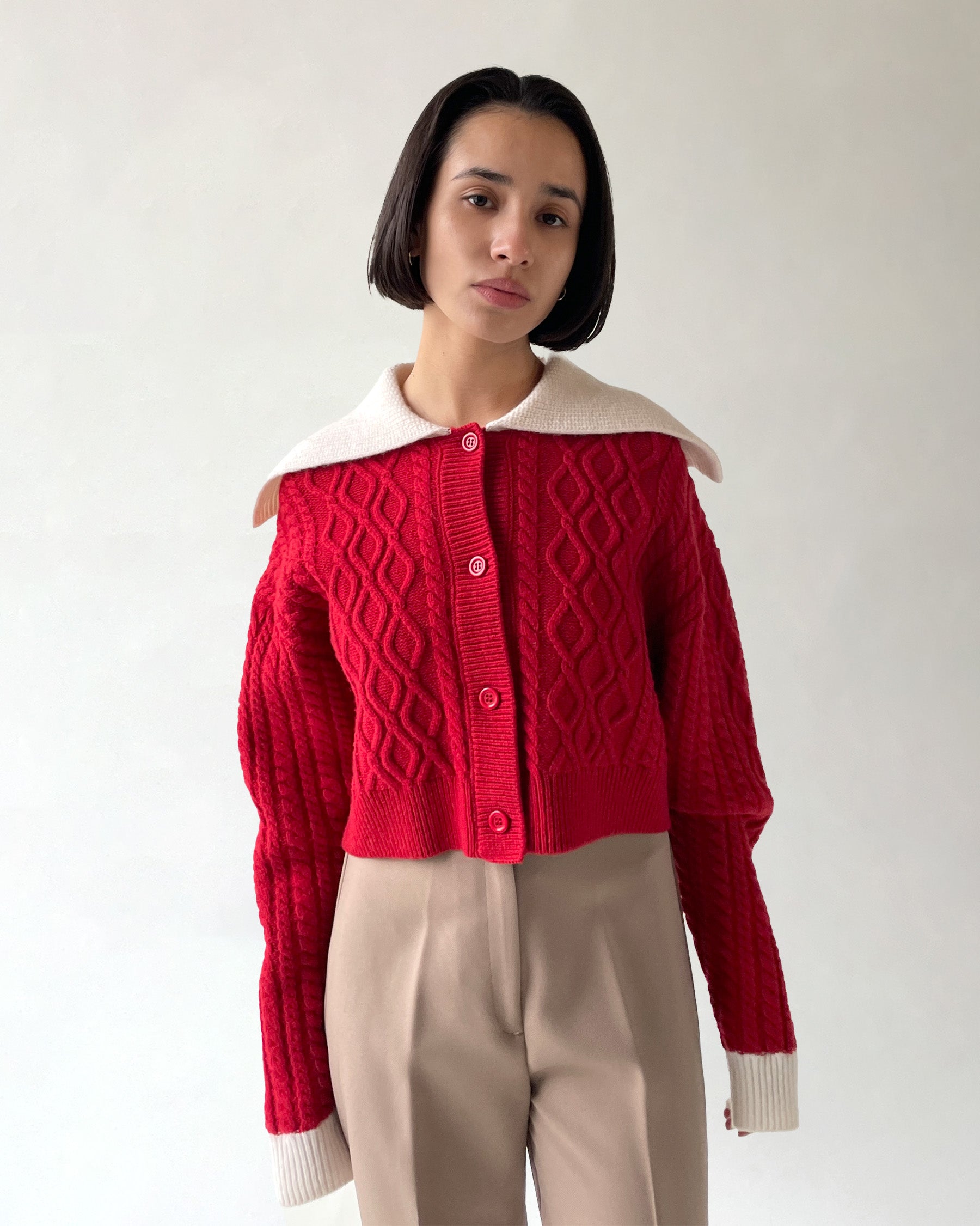 404 Cropped Cable Knit by RYE TENDER - Red × White