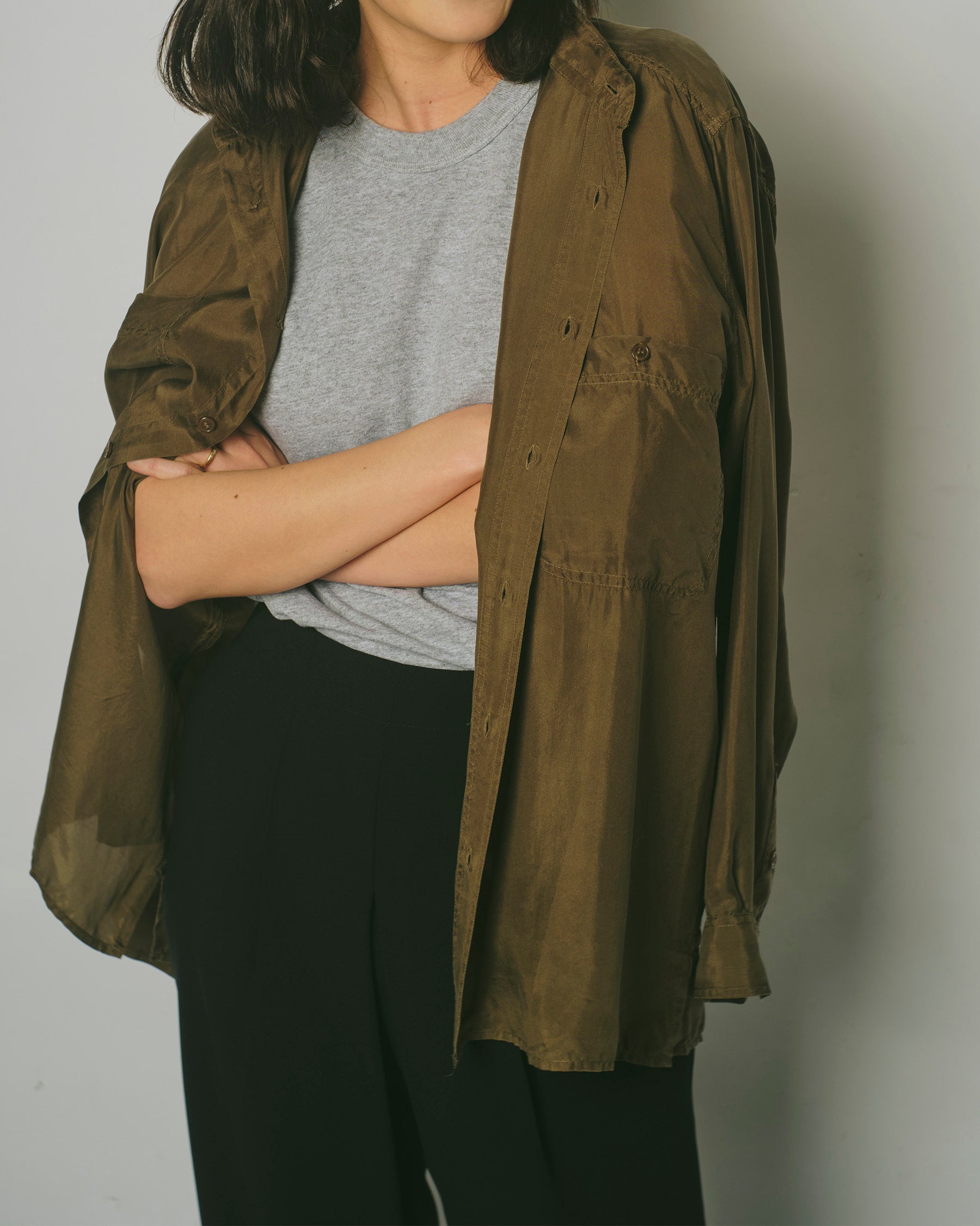 N.O.S  100% Silk Shirts - Olive