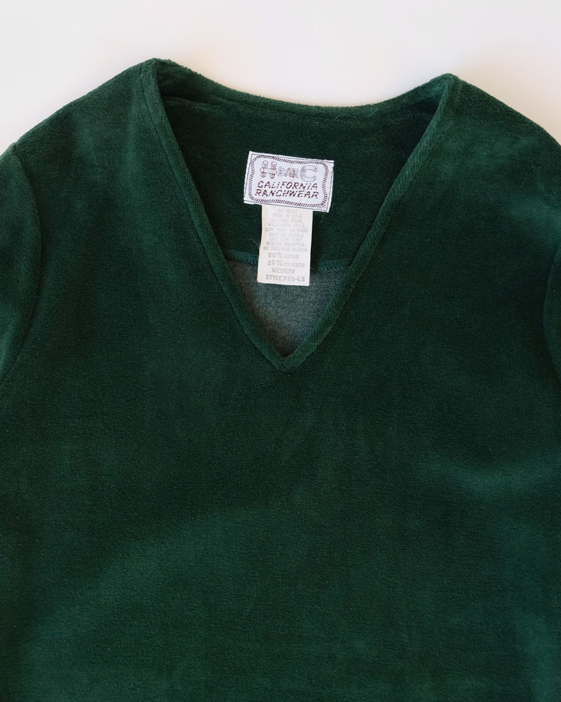 NOS "H BAR C" Velour V-Neck Top