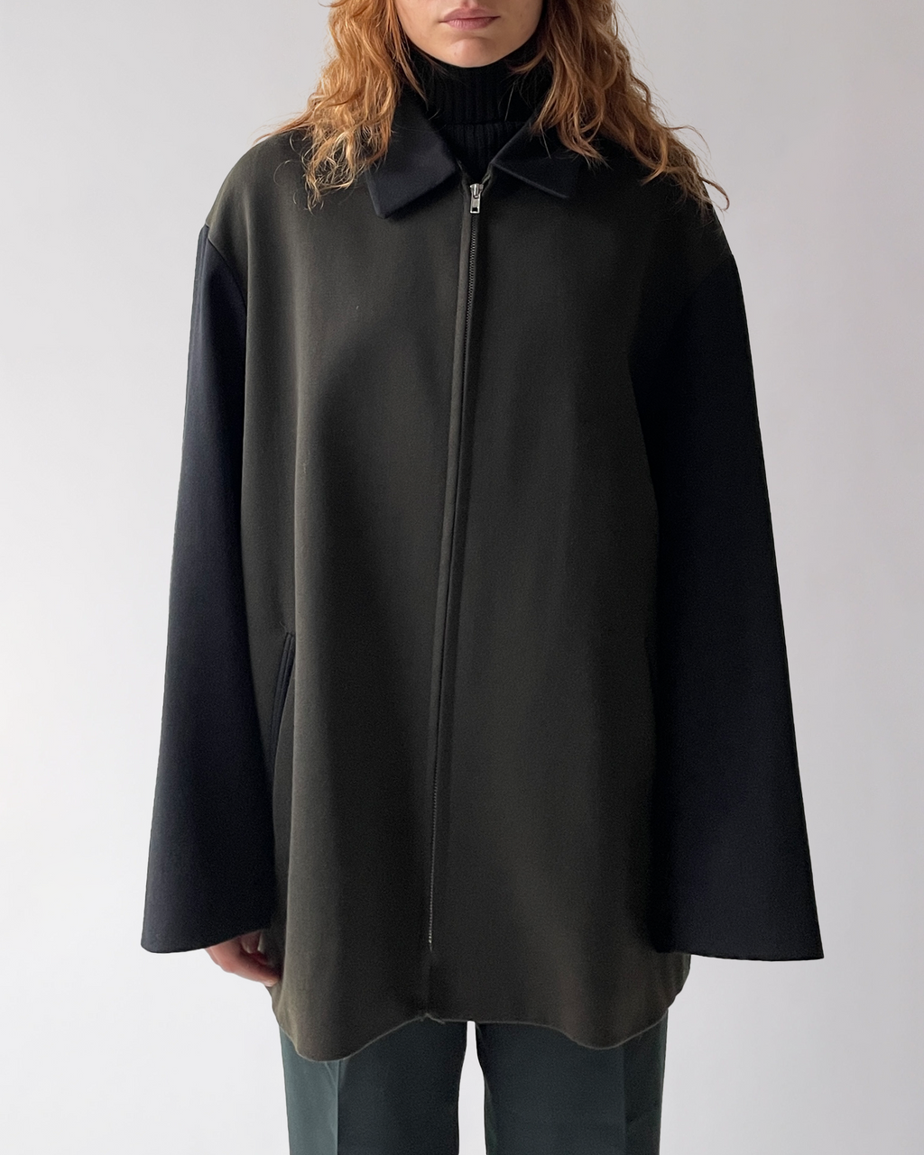 Wool Zip-Up Bicolor Jacket