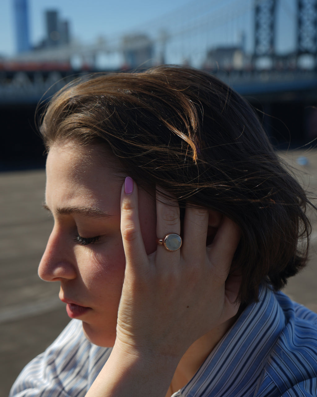 14k Gold × Moon stone Ring - 10.5号