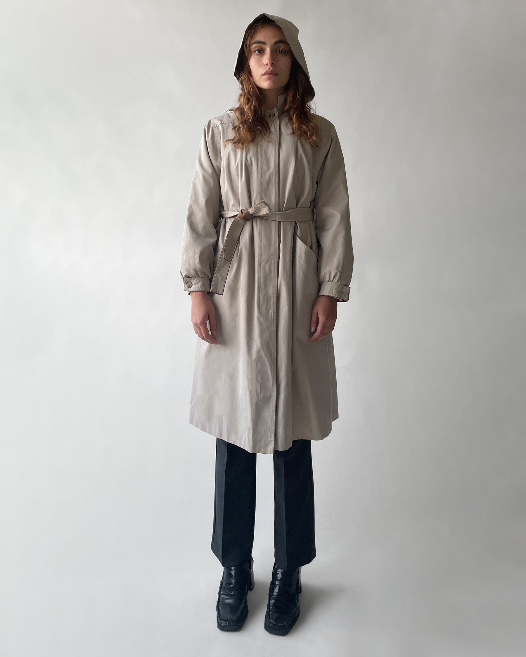Beige Hoodie Single Coat w/Lining