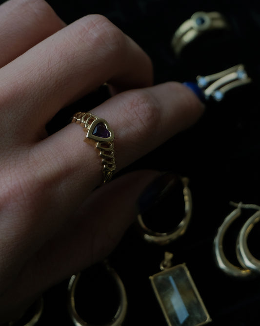 14k Gold Heart Ring × Amethyst Ring - 12.5号