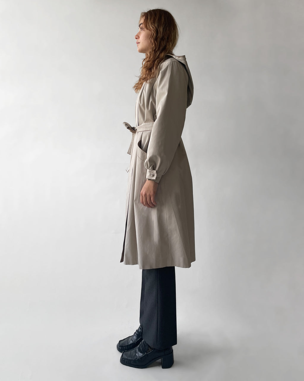 Beige Hoodie Single Coat w/Lining
