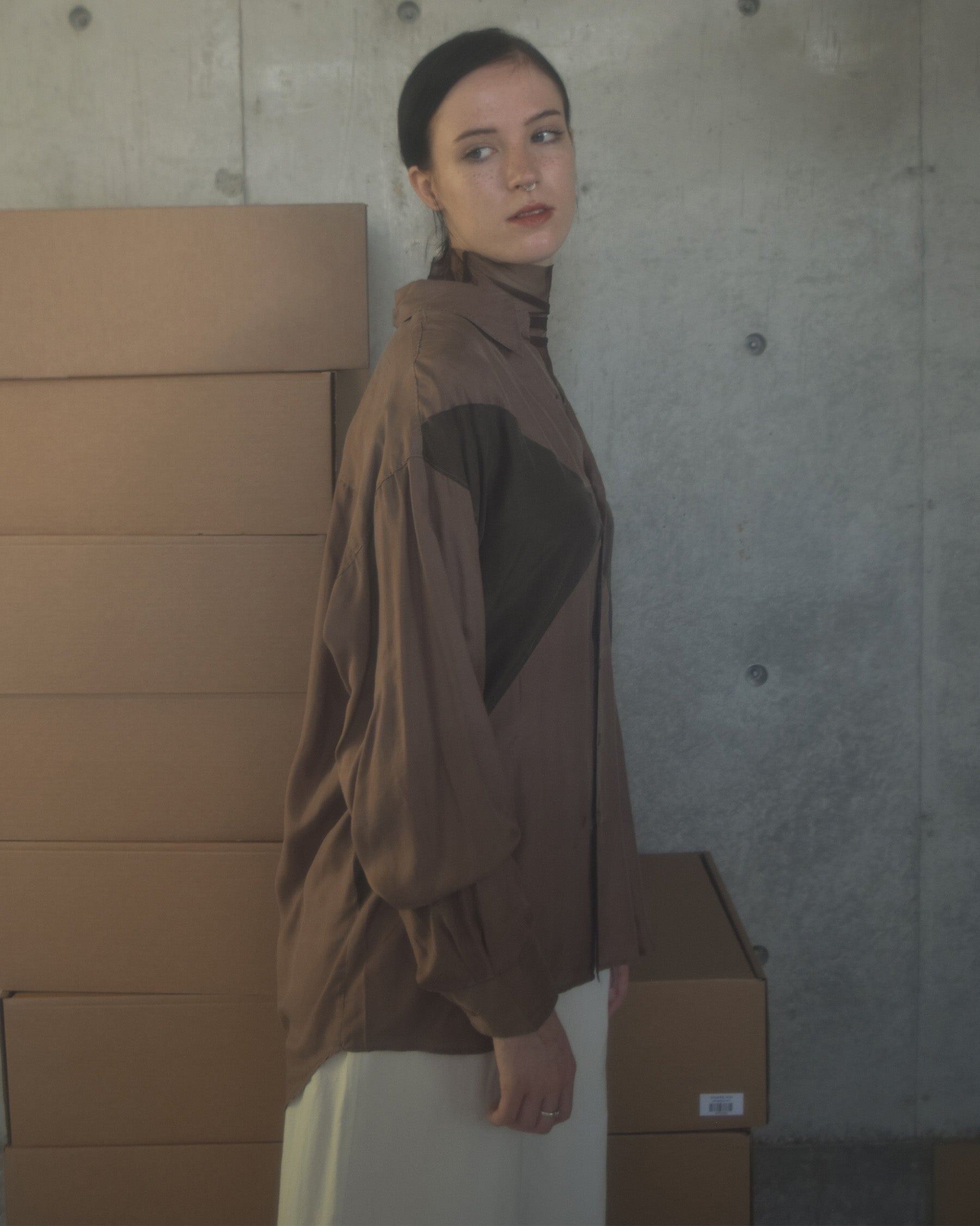 100% Silk Shirts - Nude x Brown