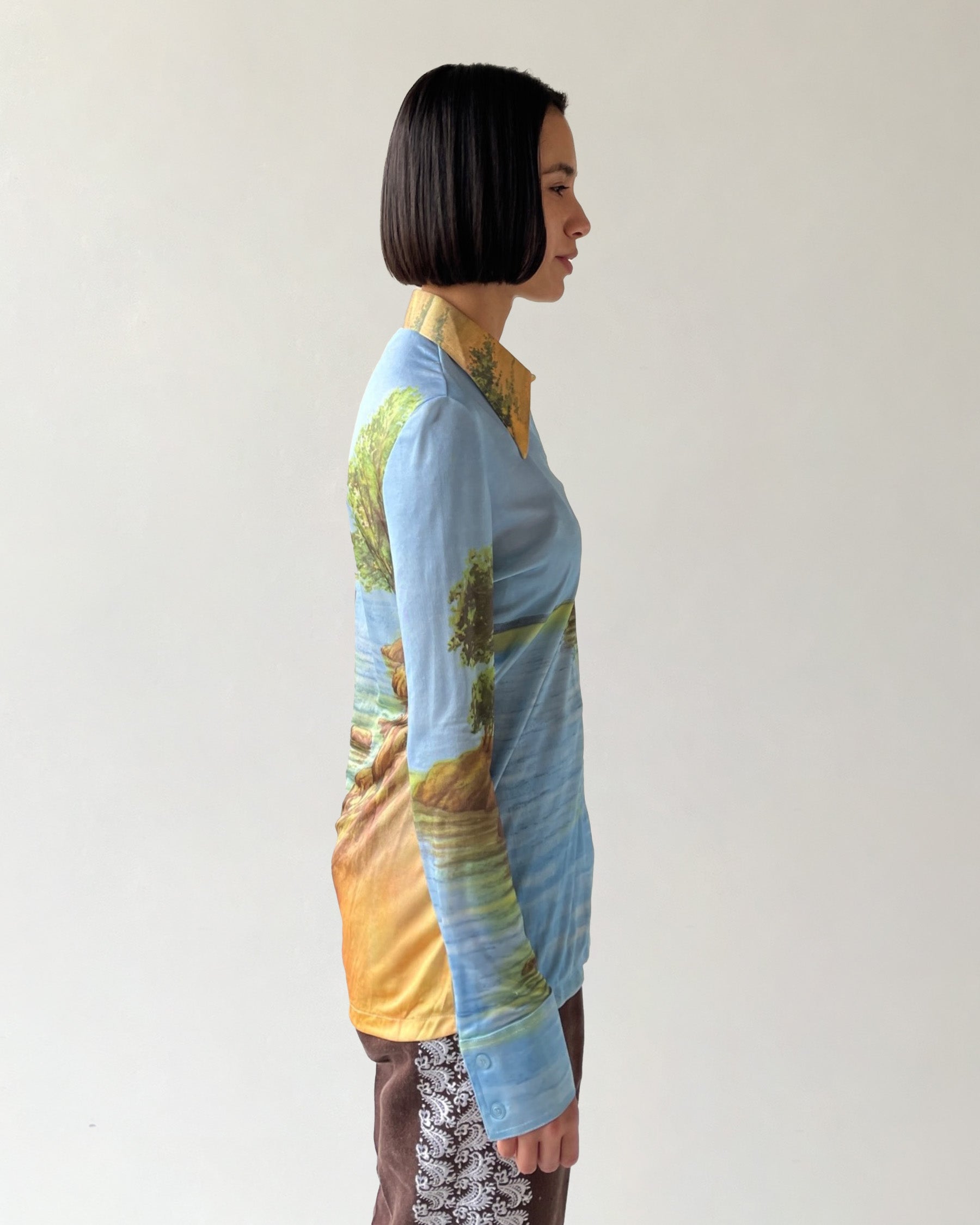70's Printed Nylon Shirt