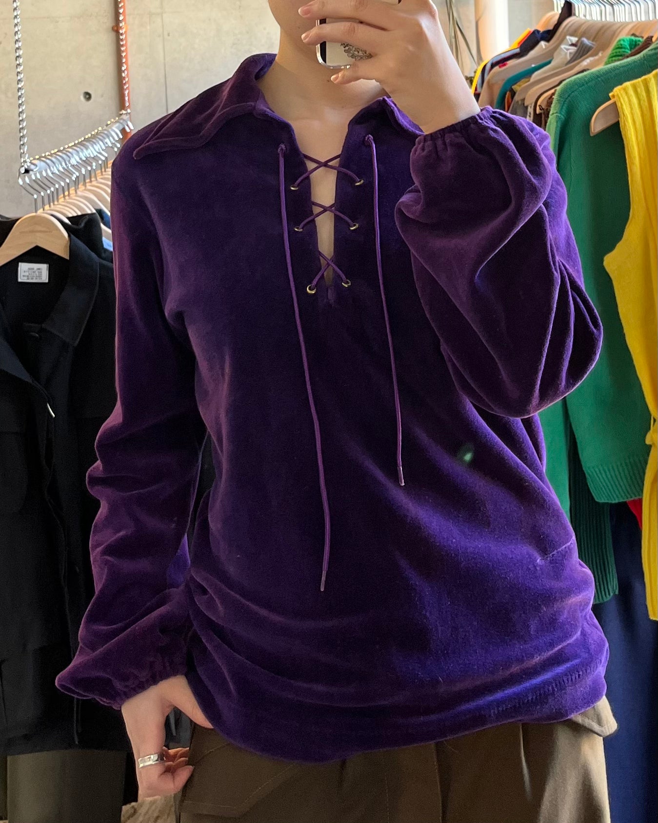 NOS Velour Lace Up Top