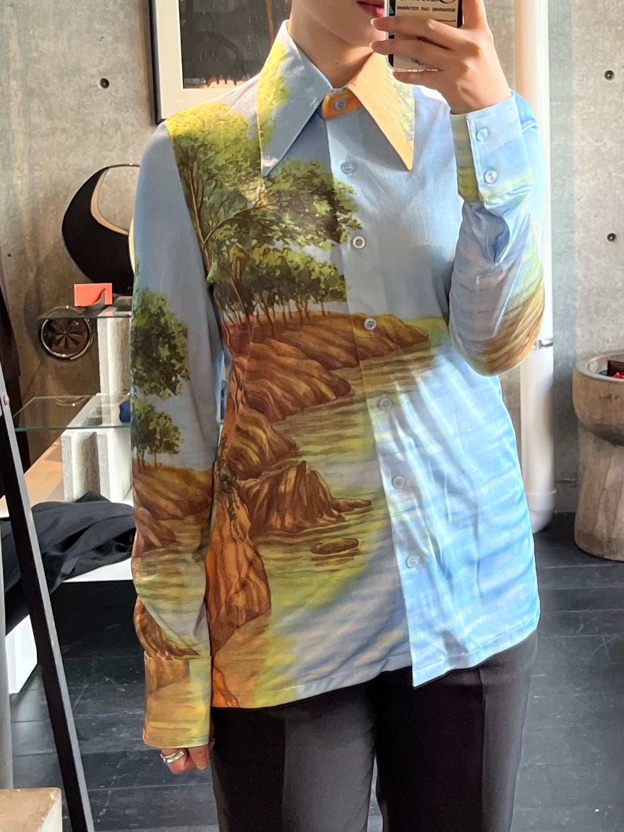 70's Printed Nylon Shirt