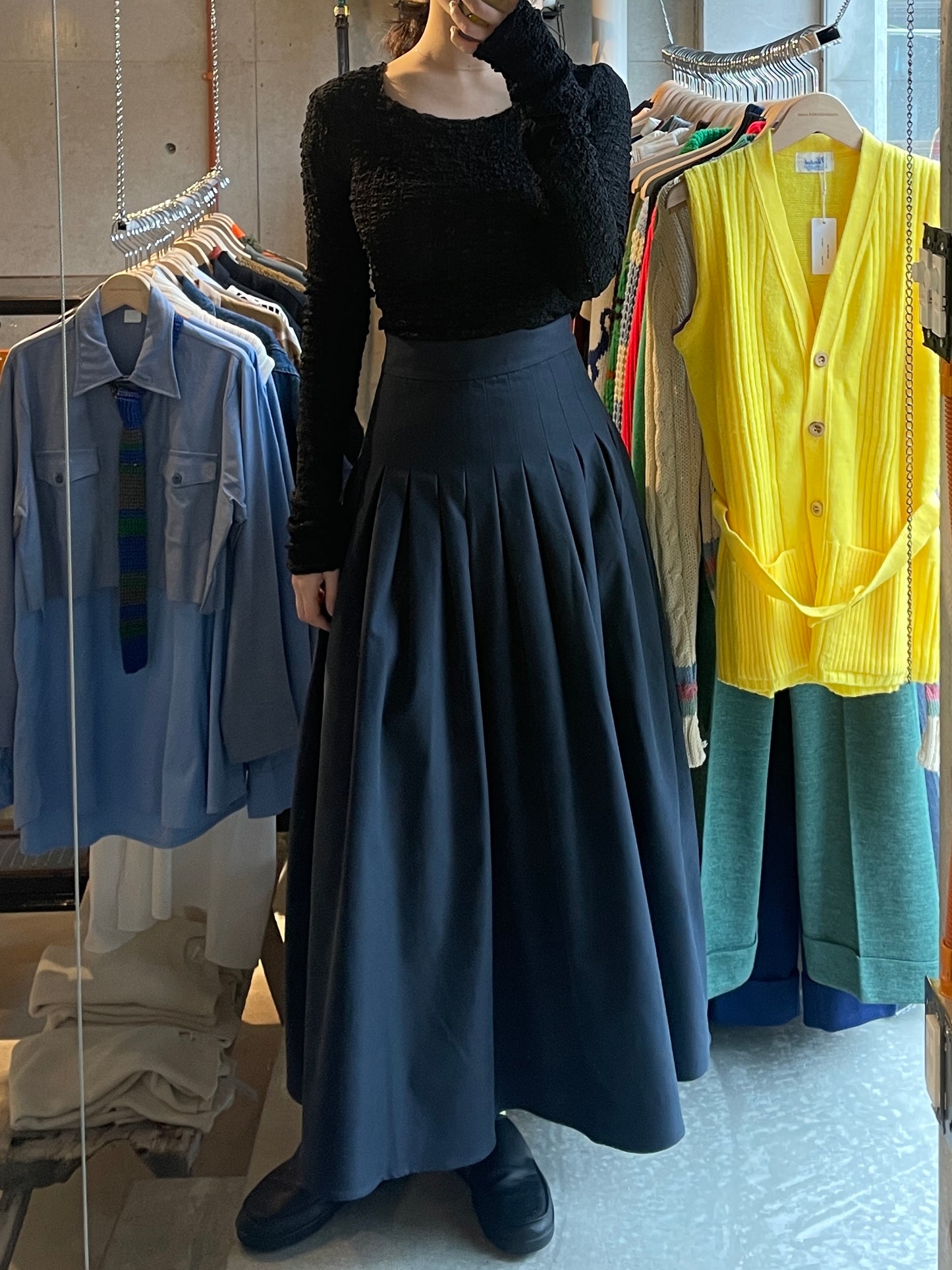 Deep Navy Pleated Skirt