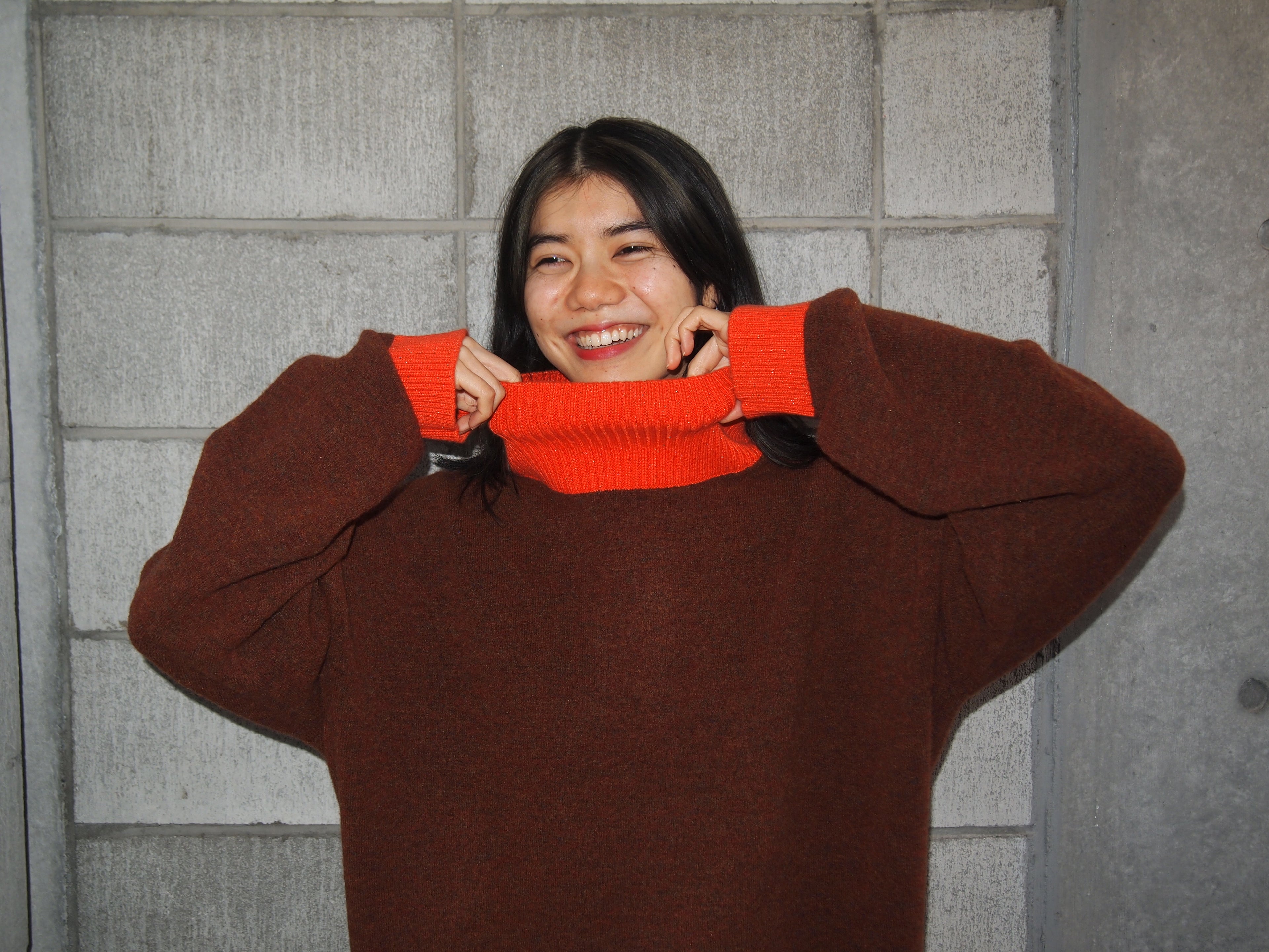 404 High Neck Bicolor Sweater by RYE TENDER - Brown×Orange